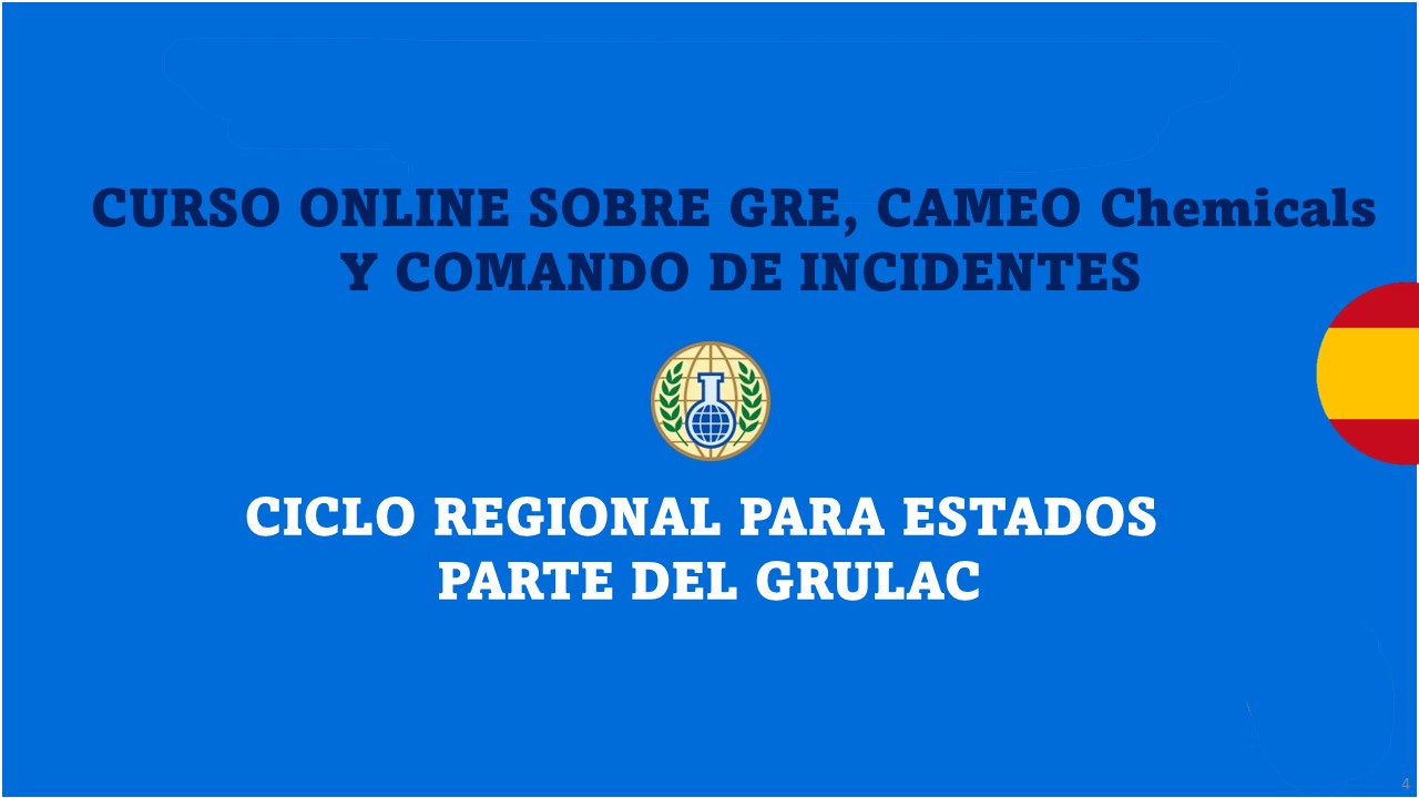 <div class="text_to_html">Curso ONLINE sobre la Guía de Respuesta a Emergencias (GRE), CAMEO Chemicals y Comando de Incidentes </div>